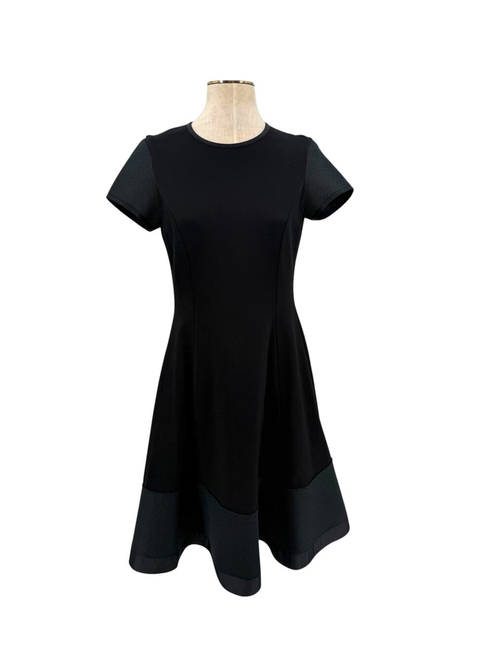 Pink Tartan Mesh Trim Fit & Flare Short Sleeve Dress Black Size 6